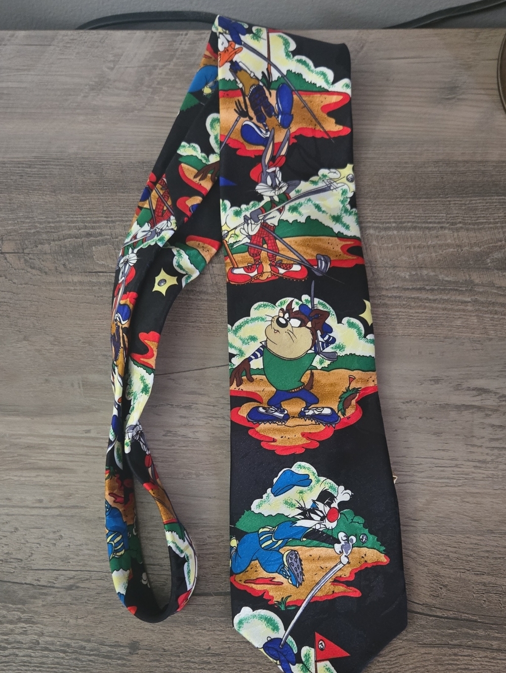Looney Tunes Novelty Golf Tie - Black with Multicolor Characters